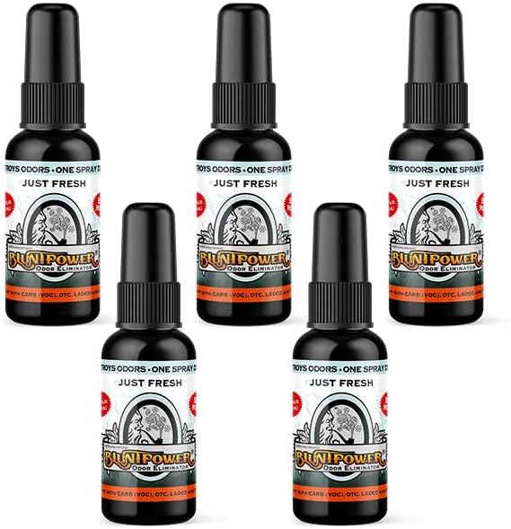 BluntPower (Just Fresh, 5 Pack) Concentrated Odor Eliminator and Diffuser Oil - Room Deodorizer, Odor Eliminator, and Smoke Eliminator Spray - Premium Oil Based Air Freshener & Odor Eliminator Spray