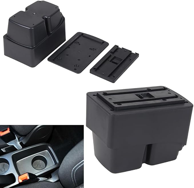 AULPHIKE Compatible with Ford Fiesta Armrest 3 MK7 2009-2017 Car Center Console Organizer Armrests Double Layer Storage with USB Ports（Black Style）