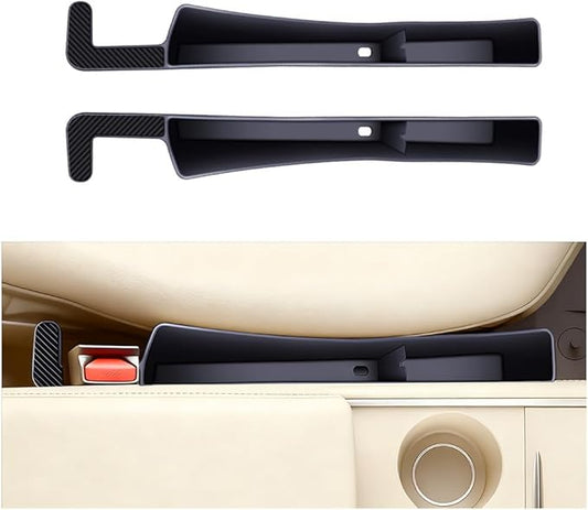 Car Seat Gap Filler, 2PCS Anti-Drop Multifunctional Vehicle Seat Side Space Organizer with 2 Storage Areas, Automotive Interior Chair Side Plug Strip, Universal for SUV Sedan Truck (Black)