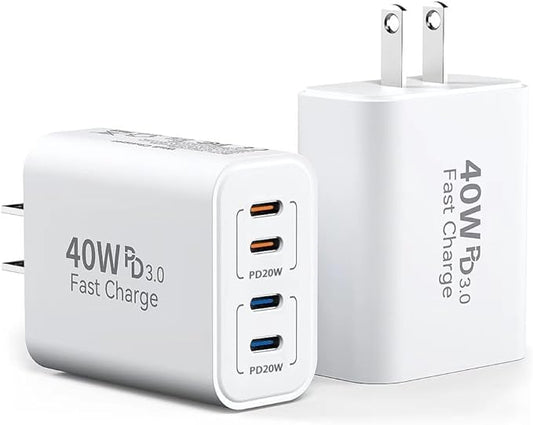40W USB C Charger Block, 2-Pack, 4 USBC Ports, Type C Wall Plug USB-C Fast Charging, iPhone Charger Adapter Box Cube for iPhone 17, 17 Air, 17 Pro, 17 Pro Max,16, 15, 14, 13, 12, Samsung Phone