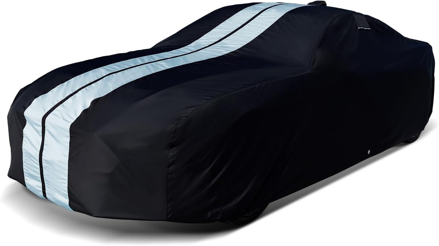 iCarCover Custom Car Cover for Pontiac Streamliner (1946-1952) Waterproof All-Weather Rain Snow UV Sun Protector Full Exterior Indoor Outdoor Car Cover (Stripe - Black/Gray)