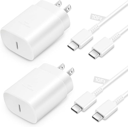 25W Type C Charger Fast Charging 10 ft, USB C Charger Block & Android Phone Chargers Cord 10 Foot for Galaxy S25 Ultra/S25/S25+/S24 Ultra/S24/S24+/S23/S22 Ultra-White