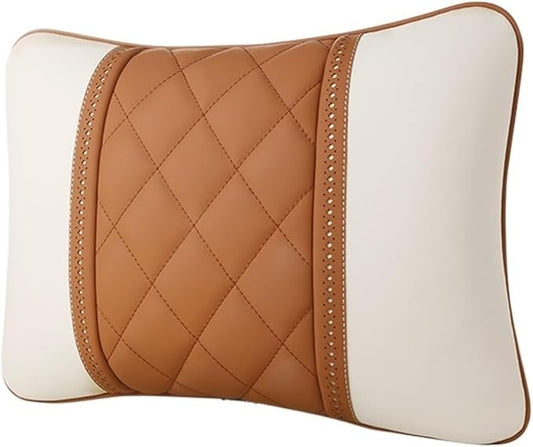Car seat headrest Leather Car Fit for Seat Rest Cushion Headrest Car Neck Pillow Fit for BMW (Color : Beige brown-01)