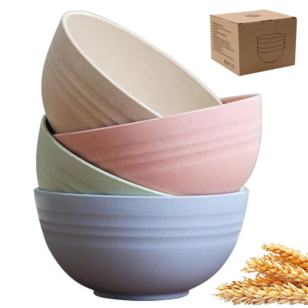 Unbreakable Cereal Dinner Plate, 9 Inch Wheat Straw Deep Reusable Plastic, Lightweight Salad Kids for Kitchen Camping BPA FREE Dishwasher Safe