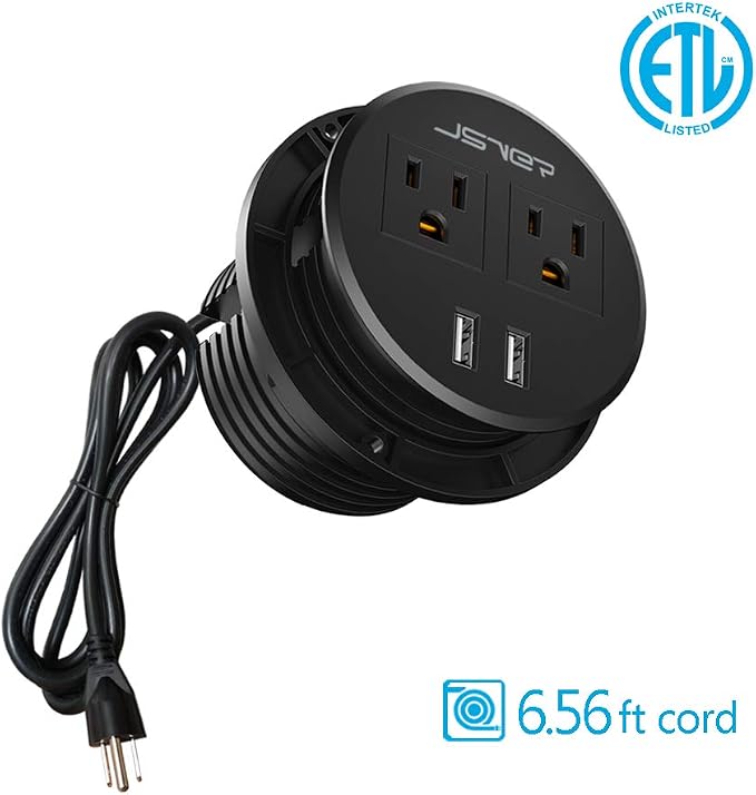 Desktop Power Grommet JSVER Mini Desktop Power Strip Hide Recessed Power