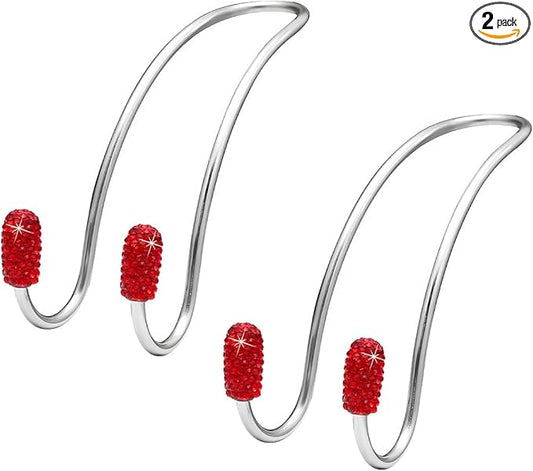 2PCS Car Headrest Hook, Bling Diamond Auto Hooks Stainless Steel Backseat Hangers, Universal Rhinestone Cute Seat Back Organizer Hanger for Purse Bag Clothes, Car Accessories (Red)