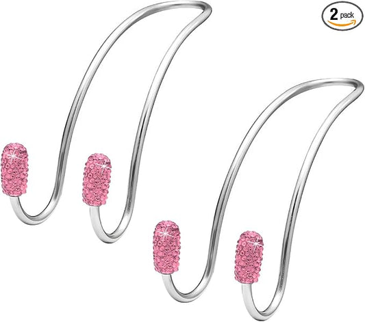 2PCS Car Headrest Hook, Bling Diamond Auto Hooks Stainless Steel Backseat Hangers, Universal Rhinestone Cute Seat Back Organizer Hanger for Purse Bag Clothes, Car Accessories (Pink)