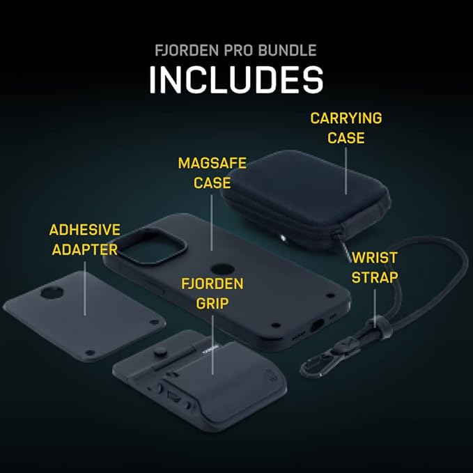 FJORDEN Pro Bundle for iPhone 14 Pro - Includes Fjorden Camera Grip, MagSafe iPhone Case, Wrist Strap & Carry Case - Shoot Like A Pro with Your iPhone