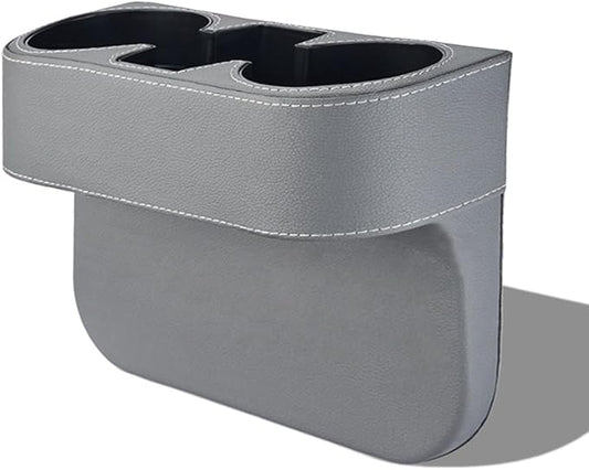 Car Cup Holder, PU Leather Car Seat Gap Filler Organizer Cup Drink Holder, Multifunctional Coin Bucket Cell Mobile Phone Holders, Auto Front Console Storage Box for Most Cars (Gray)
