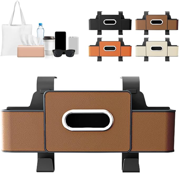 3-in-1 Car Backseat Organizer with Cup Holder, Tissue Box, Trash Bin & Hooks, 2026 Multifunctional Back Seat Car Organizer for Phones, Snacks, Drinks, and Handbags (brown)