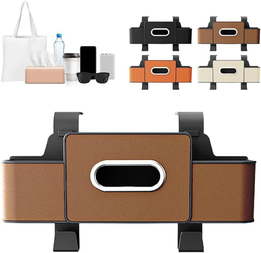 3-in-1 Car Backseat Organizer with Cup Holder, Tissue Box, Trash Bin & Hooks, 2026 Multifunctional Back Seat Car Organizer for Phones, Snacks, Drinks, and Handbags (brown)