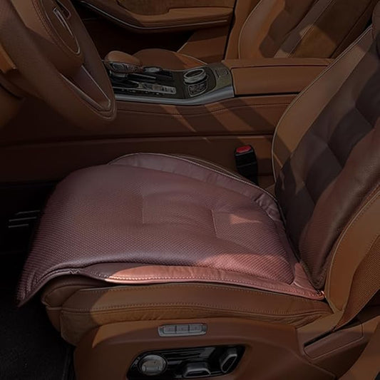 Car SUV Van Universal Genuine Leather Seat Cushion Lumbar Back Top Layer Cow Leather Front and Back Cushion Plus Padded Comfort (Coffe Brown Cushion Seat)