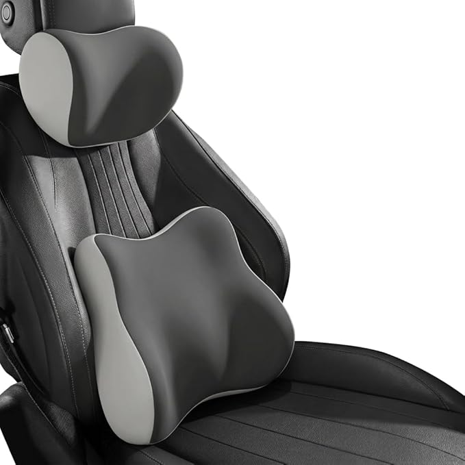Car Headrest Pillow & Lumbar for Audi S3 (8V) Sedan 2013-2020, Car Seat Neck Pillow Back Support, Breathable All-Season Automotive Seat Cushions, 2PCS,C Dual Gray