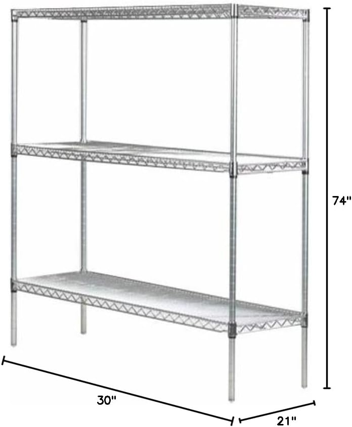 Omega 21" Deep x 30" Wide x 74" High 3 Tier Chrome Starter Shelving Unit