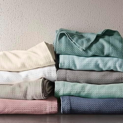 Madison Park Soft Certified 100% Egyptian Cotton Breathable Cozy Blanket, Premium Waffle Knit Classic Design, Luxury All Season Lightweight Cover for Bed, Couch and Sofa, Cream Twin(66"x90")