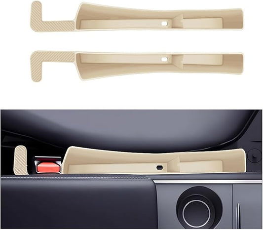 Car Seat Gap Filler, 2PCS Anti-Drop Multifunctional Vehicle Seat Side Space Organizer with 2 Storage Areas, Automotive Interior Chair Side Plug Strip, Universal for SUV Sedan Truck (Beige)