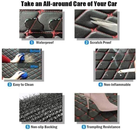 Custom Car Floor Mat Compatible with 97% Car Models Luxury Leather All Weather Waterproof Anti-Skid Full Coverage Car Mats (Black and red)