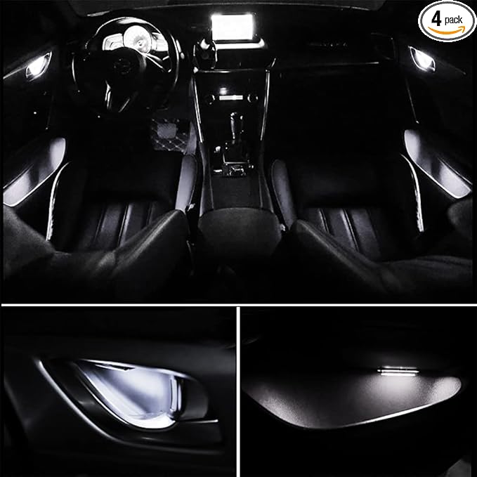 Automotive Door Handle Lights,12V 4pcs LED Interior Lights Multicolor Universal Fit for Car Interior Atmosphere Light (White)