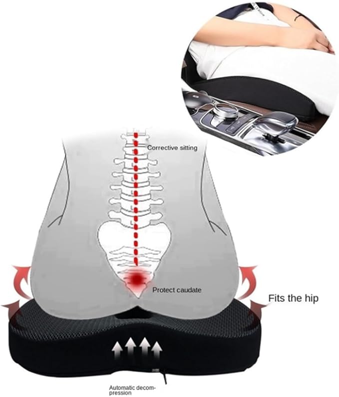 Heightening Wedge Car Seat Cushion Pad for Driving with Comfort Memory Foam, Curved Design Closely Adheres to The Lumbar Spine and Buttocks, Relieving Fatigue Broader Vision (Cushion Set,Blue)