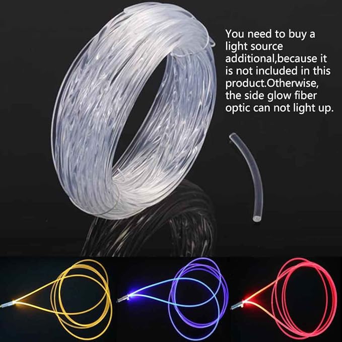 Super Bright LED Optic Fiber Glow Strip, MMA 10ft Plastic Optical Transparent Light Guide Material (0.12in)