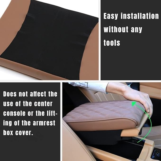 Leather Car Armrest Box Pad, 2026 New Upgrade Waterproof Universal Memory Cotton Armrest Box Pad, Center Console Lid, Car Center Console Cover for Most Vehicle, Car Accessories (Black)