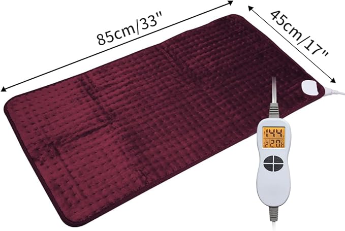 Ambershine 17''x33'' XXXL King Size Heating Pad with 12 Temperature Settings & 4 Auto-Off Countdown Timers, Pain Relief for Back/Neck/Shoulders/Abdomen/Legs, Christmas Gifts for mom dad(Red)