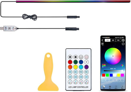 Car Interior Ambient Light Lighting Bar, Windshield Rubber Seal Gap Filler RGB LED Lights Strip Dashboard, Automotive Neon Accent Lights Accessories, Remote App Music Sync, 4.92ft/1.5m
