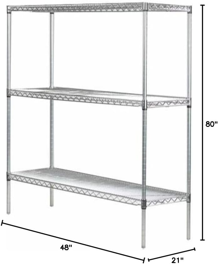 Omega 21" Deep x 48" Wide x 80" High 3 Tier Chrome Starter Shelving Unit