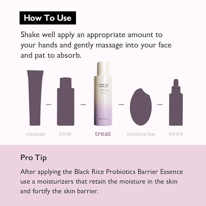 haruharu Wonder Black Rice Probiotics Barrier Essence, Skin Flooding & Layering, Strengthens Skin Barrier, Moisturizes, Glowy Radiant Skin, Ceramide & Panthenol, Holiday Stocking Stuffer, 4.05 fl.oz
