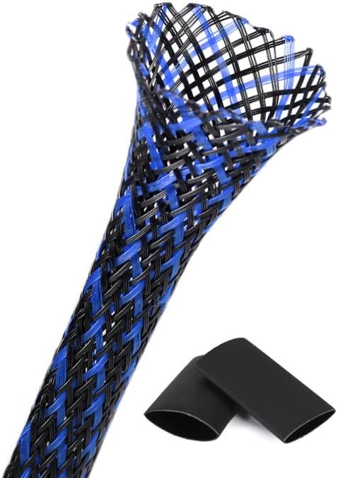 25ft - 1/2 Inch Cable Management Sleeve Protector,Wire Loom PET Expandable Wire Sleeving for Office TV Computer Home Theater Engine Bay Cord Organizer,Protect Cables from Pet Cat Dog Chewing,BlackBlue
