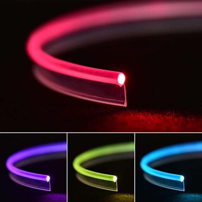 Super Bright MMA Plastic Optic Fiber Side Glow Unibody Band Edge Cable Car LED Illumination Optic Fiber Band Car Interior Atmosphere Lights (19.69ft)