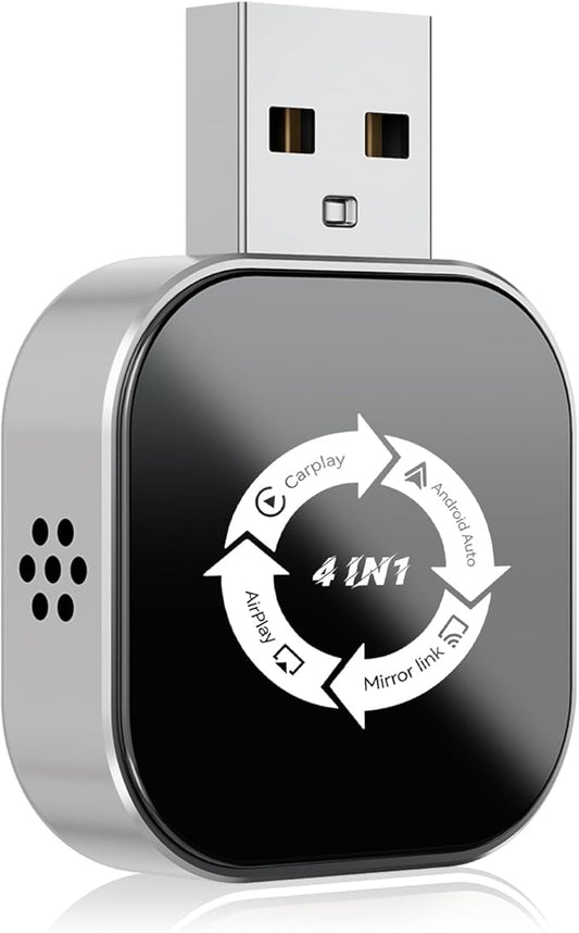 4 in 1 Wireless CarPlay Adapter with Screen Mirroring – Supports Apple CarPlay & Android Auto & AirPlay & MirrorLink, 2026 Upgraded screen mirroring dongle for car, USB-A/USB-C Connection, Plug & Play