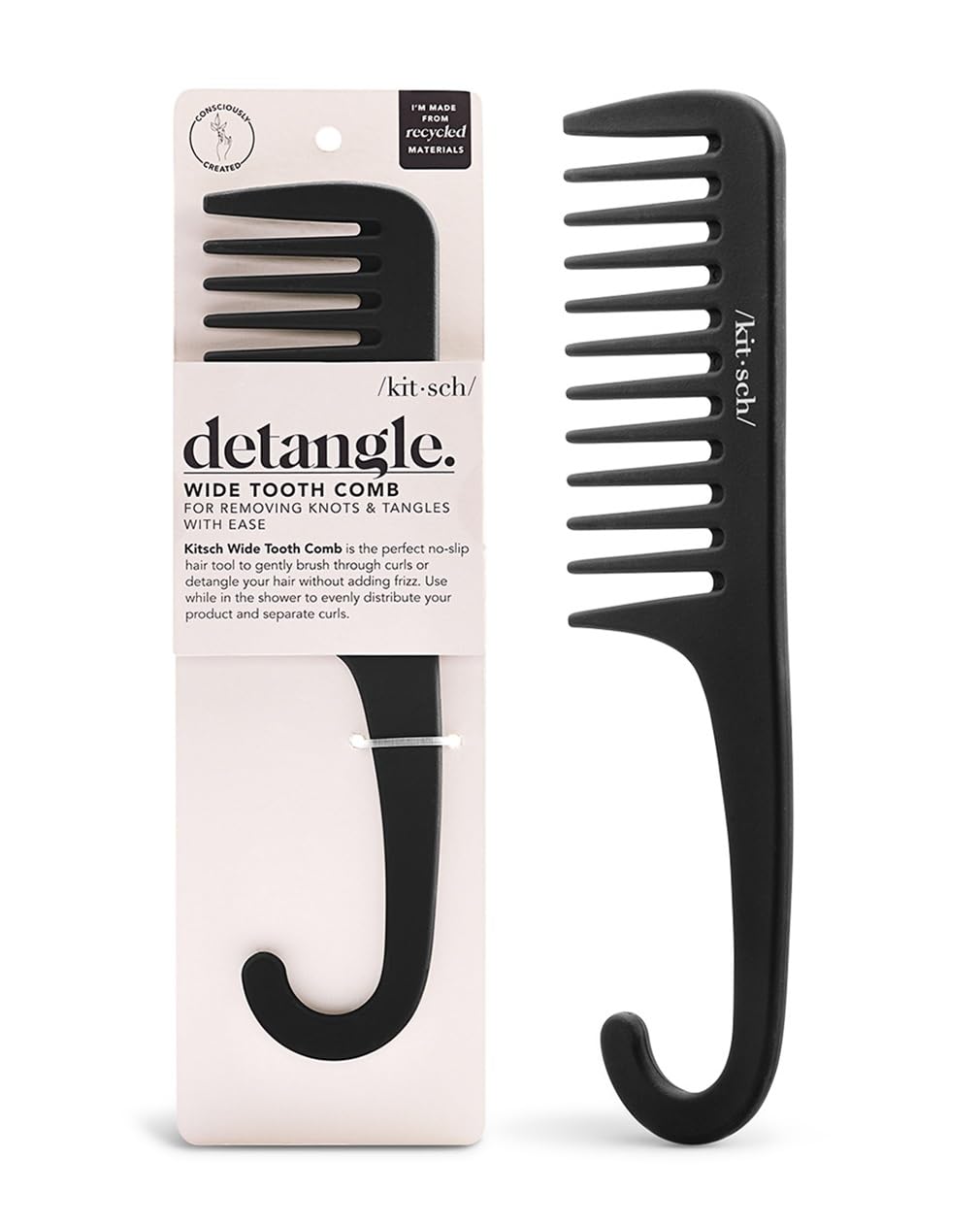 Kitsch Detangler Hair Brush for Wet and Dry Hair, Curly or Straight Hair, Detangling Brush with Flexible Hairbrush Bristles, Hair brushes for Women & Men, Adults & Kids, for Shower & Travel - Black