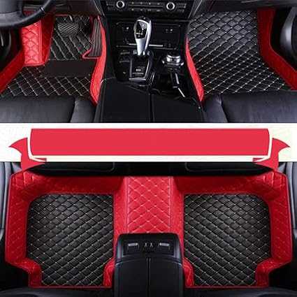 Custom Making Car Floor Mats for 95% Sedan SUV Sports Car Full Coverage Cute Men Women Pads Protection Non-Slip Leather Floor Liners (Red Black 1)