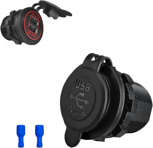 4.2A Dual USB Charger Socket, Waterproof Power Outlet 12V/24V 2.1A & 2.1A Quick Charge Socket, USB Charger Socket with Cap for Car Golf Cart Mobile RV ATV Truck Marine Boat (Red)