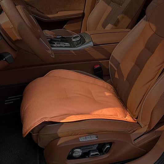 Car Car SUV's Wagon Universal Genuine Leather Seat Cushion Lumbar Back Top Layer Cow Leather Front and Back Cushion Plus Padded Comfort (Red Flag Brown, Cushion)