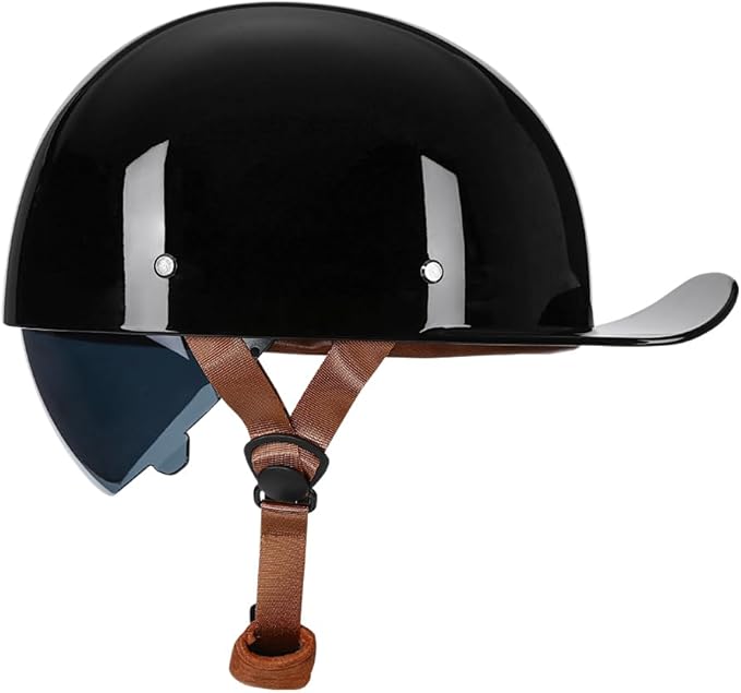 Vintage Retro Open Face Motorcycle Helmet Baseball Cap Half Helmets with pull-down Lens for Men Women Moped Cap Jet Scooter Street Cruiser - DOT Certified (Gloss Black,X-Large)