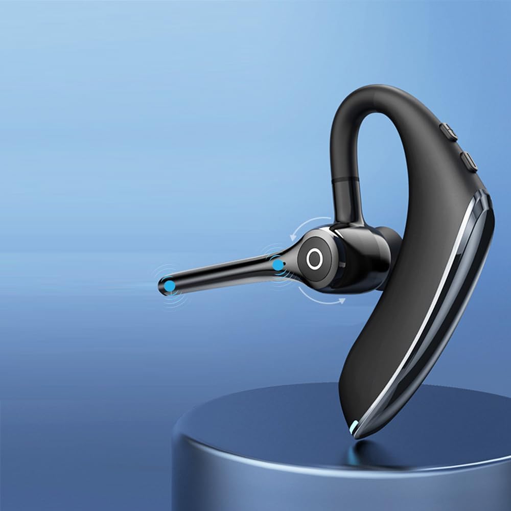 IHAO Bluetooth Earpiece Headphone Dual Noise Cancelling Mic Painless Open-Ear Handsfree Stereo Sound Left/Right Changeable Earhook Earphones for Driving/Business/Gym-Single Ear F910 Black