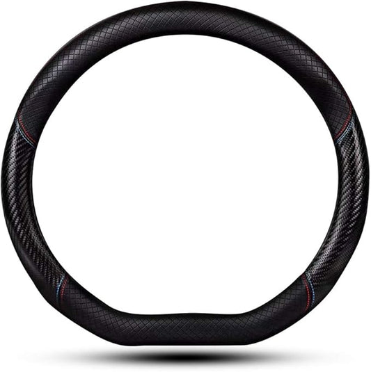 Car Carbon Fiber and Leather D-Shape Steering Wheel Cover, Stylish car Non-Slip Leather car Interior 15 inches Universal Red and Blue