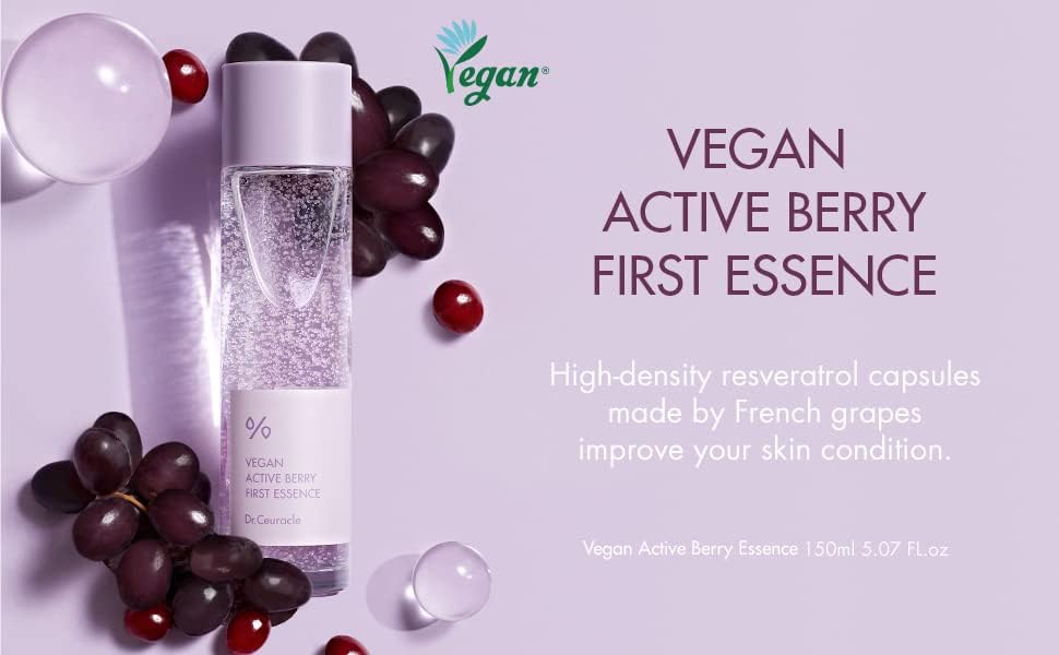 leegeehaam Dr.Ceuracle Vegan Active Berry First Essence - Antioxidant Hydrating Serum with Resveratrol Capsules for Rejuvenation (150ml / 5.07 fl. oz.)