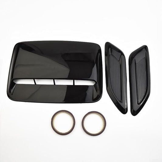 Car Hood Scoop Vent Cover Set - 3 Pcs Glossy Black Air Intake Decorative Trim For Fit On Most Vehicles