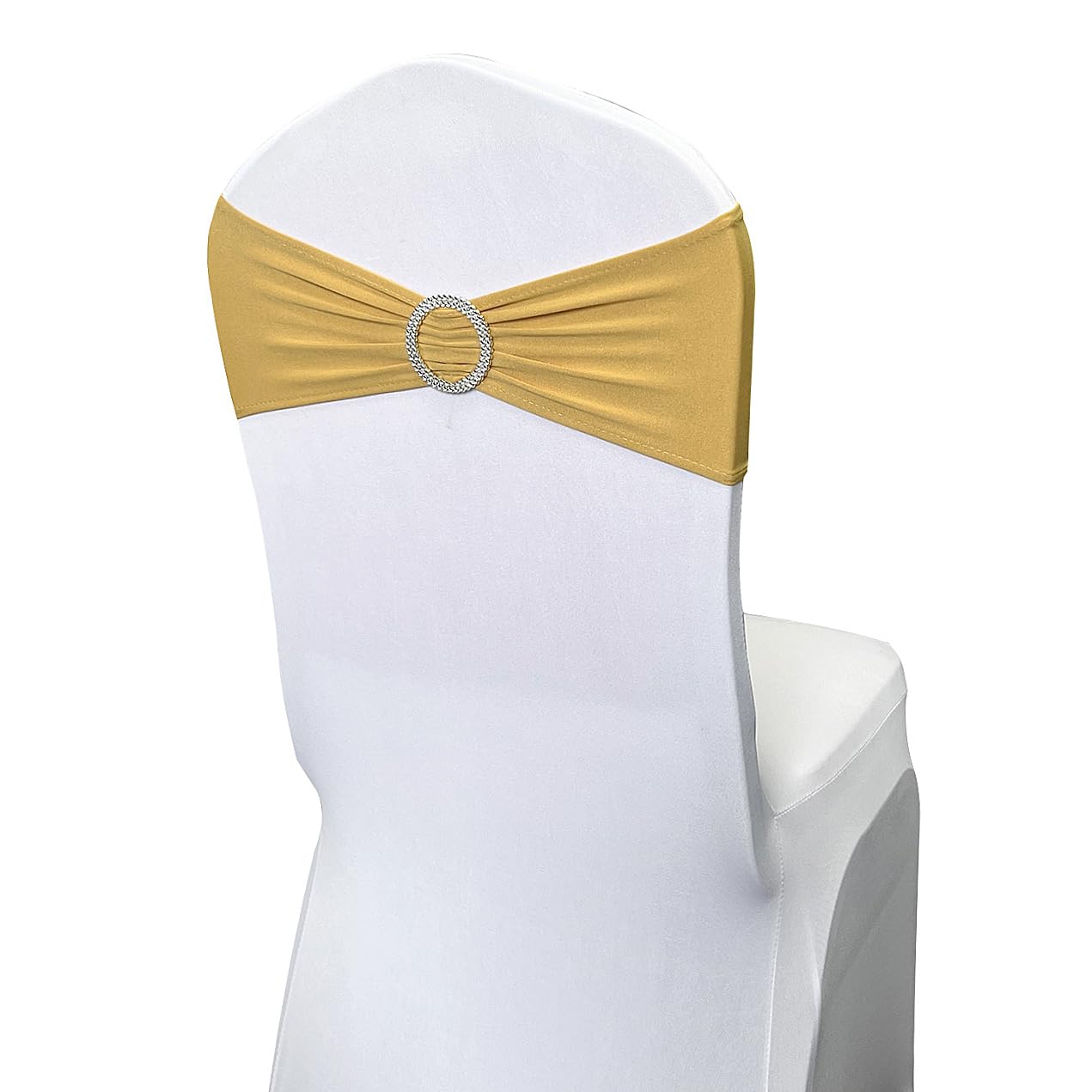 Maiangel Spandex Chair Sashes Bands 50PCS Stretch Chair Ties Bows with Buckle Slider for Wedding Party Banquet Decoration (Gold)…