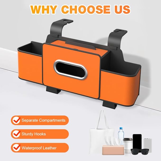 Back Seat Car Organizer,3 in 1 Car Backseat Storage Box with Cup Holder,Tissue Box,Trash Bin&Hooks,Multifunctional Waterproof Storage for Hold Phones Snacks Drinks Handbags (1, White)