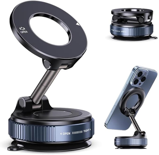 2026 Upgraded Vacuum Magnetic Car Phone Holder 360° Reinforced 96LBS Ultra Suction Cup Phone Mount for MagSafe Cell Phone Holders for Your Car/Gym/Mirror Mount for iPhone & Android