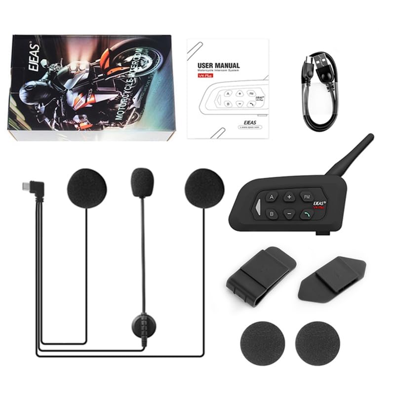 MIMIRACLE V4 Plus Motorcycle Helmet Bluetooth Intercom Headset, Up to 4 Riders 1500M IP65 Waterproof Motorbike Communication System for Skiing/ATV/Off Road -4 Pack
