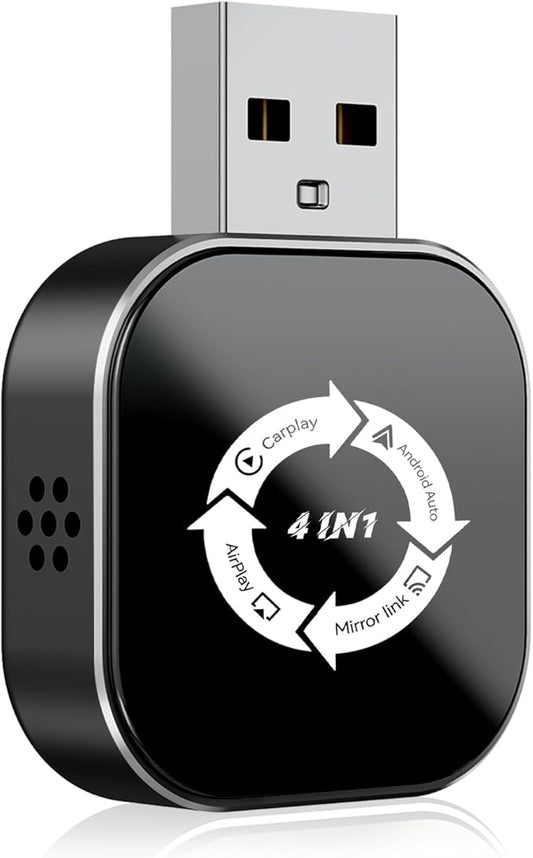 4 in 1 Wireless CarPlay Adapter with Screen Mirroring – Supports Apple CarPlay & Android Auto & AirPlay & MirrorLink, 2026 Upgraded screen mirroring dongle for car, USB-A/USB-C Connection, Plug & Play