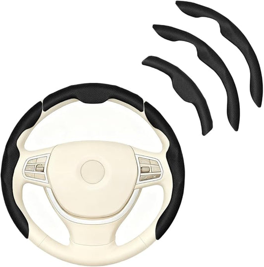 3PCS Car Steering Wheel Cover, Nappa Leather Breathable Non-Slip Segmented Steering Wheel Protector, Snap-on Auto Interior Decoration Accessories, Universal Fit (Black)