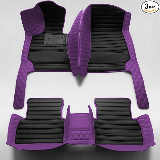 KaiLaiCarCustom Automotive Car Floor Mats for 99.99% Sedan SUV Sports Car Men Women Protection Full Coverage Pads Anti-Slip Leather Floor Lining (Purple Diamond + Black Strip, D- Diamond + Strip)