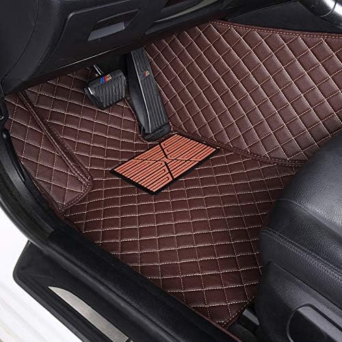 Custom Floor Mats for Cars fit 95% Sedan SUV Sports Car Full Coverage All Weather Men Women Pads Protection Non-Slip Leather Floor Liners (Black Wine red Stitching)