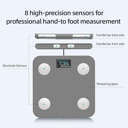 Fitdays Smart Body Fat Scale | Advanced 8-Electrode Technology for BMI/20+ Body Metrics | Full-Color LED & High Precision | Bathroom Weight Scale for Fitness/Weight Loss |(FG2211LB-GREY)
